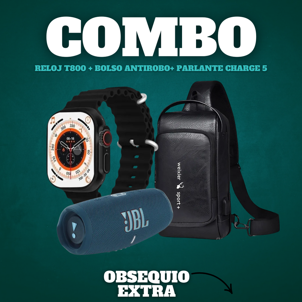 RELOJ T800 + PARLANTE + BOLSO ANTIRROBO